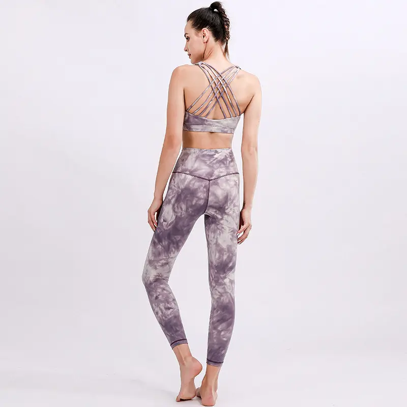Camouflage clothing moisture wicking tight-fitting short-sleeved 9-point pants suit sports yoga clothing