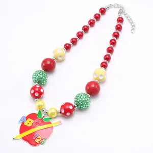 Ожерелье с подвеской в виде яблока для обучения малыша, рождественские украшения для девочек, детское ожерелье с крупными бусинами из жвачки