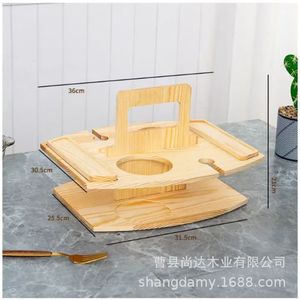 Wooden outdoor picnic <b>tray</b>, portable beverage rack, fruit and snack multi-tiered food <b>storage</b> rack - Product Image 4