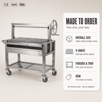 Barbecue au charbon de bois en acier inoxydable pour l'Argentine avec grille réglable 800x450 mm, grille de barbecue en V et roues verrouillables, personnalisable OEM
