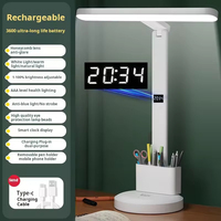 Lampe de bureau pliable moderne LED DC/AC E26 à intensité variable, protection des yeux, multifonction, affichage de l'heure intégré, lampe de lecture et de nuit pour l'apprentissage