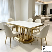 Table de salle à manger rectangulaire haut de gamme en acier inoxydable doré, base octogonale à tiges verticales durable pour mariage, banquet, événement