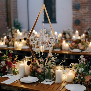 Grande Candelabro in Ferro Dorato con Cristalli Acrilici, <span class=keywords><strong>Portacandele</strong></span> per Matrimoni, Decorazione Floreale per Casa, Supporto Centrotavola - Product Image 1