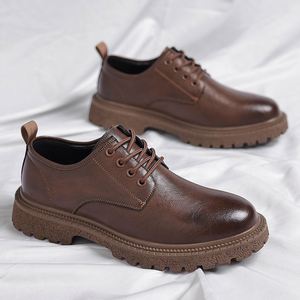 Chaussures décontractées rétro britanniques pour hommes, automne, chaussures en cuir imperméables à semelle épaisse, antidérapantes, respirantes - Product Image 2