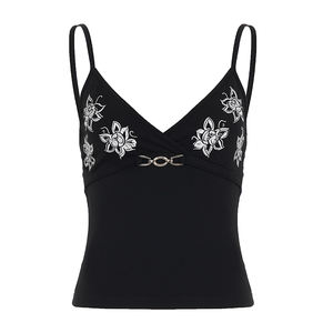 <b>Women's</b> <b>Black</b> Printed Spaghetti Strap Cami <b>Top</b> V Neck Slim Fit Crop <b>Tank</b> with Metal Buckle Casual Streetwear - Product Image 6