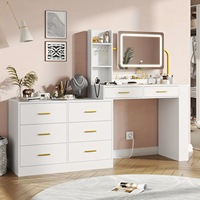 Haut de gamme blanc laque chambre LED miroir commode Style européen maquillage coiffeuse multifonctionnel vanité Table ensemble