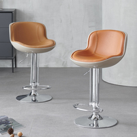 Tabouret de bar moderne de luxe en cuir avec base en acier inoxydable, pivotant, dossier haut, pour villa, bar, îlot de cuisine