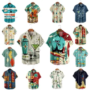 Aloha เสื้อฮาวายพิมพ์ลายดิจิทัลสำหรับผู้ชาย, เสื้อเชิ้ตแขนสั้นแฟชั่นชายหาดฤดูร้อน