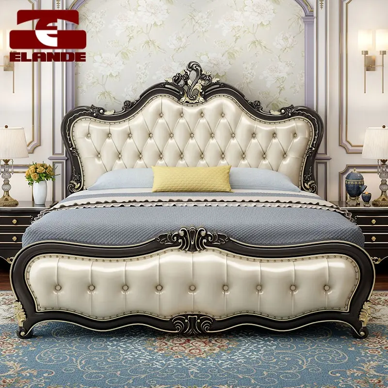 European style solid wood bed simple double bed luxury carved princess beds bedroom furniture set
