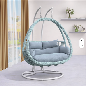 Fauteuil suspendu en forme d'œuf avec support en acier - Construction résistante aux intempéries - Balançoire en rotin tressé - Hamac au design de grand panier - Product Image 5