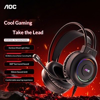 Casque de jeu filaire USB AOC GH320, circum-auriculaire, avec haut-parleurs de 50 mm, éclairage RGB arc-en-ciel, son surround 360°, micro, pour PC, ordinateur portable, gamer, ROHS