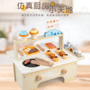 Set mainan dapur hadiah ulang tahun, Set mainan kayu simulasi barbeku, main peran Steak goreng, bakso gurita - Product Image 6