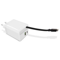 Cargador Rápido de 45W con Cable Retráctil, Enchufe Europeo, Carga USB-C PD para Teléfono Móvil, Portátil, Reloj Inteligente, Cargador de Pared de Fábrica OEM