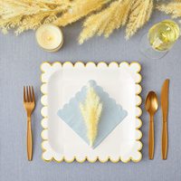 Assiette à papier pour l'élimination Bords carrés festonnés 9 pouces FOIL Square Blanc et Or 350gsm White BoardFDA Approved Party Supplies