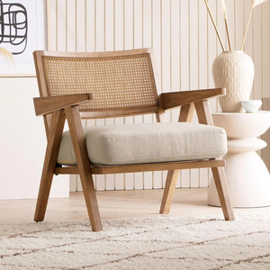Fauteuil en rotin et bois massif pour salon, chambre, salle à manger, mobilier de maison, finition marron, siège d'appoint confortable - Product Image 6