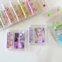 Álbum de Fotos Transparente A8 Estilo Coreano Macaron con Doble Botón, Bolsillo para Tarjetas de PVC con Purpurina, 3 Anillas, Mini Carpeta de Plástico