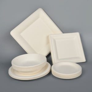 Assiettes de pâte de canne à sucre jetables écologiques Vaisselle à emporter en plastique poli vert sûr - Product Image 1
