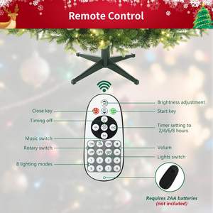 Árbol de <span class=keywords><strong>Navidad</strong></span> Artificial Preiluminado de 6.5 pies <span class=keywords><strong>con</strong></span> Música, 340 <span class=keywords><strong>Luces</strong></span> <span class=keywords><strong>LED</strong></span>, Puntas de Ramas de PVC Mixtas de PE, Base Giratoria <span class=keywords><strong>con</strong></span> Control Remoto - Product Image 6