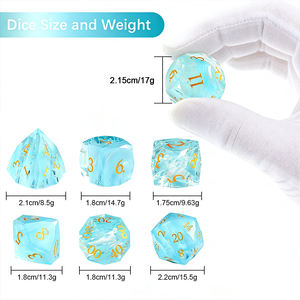 16mm 다면체 프리즘 D&D 주사위 세트 - 7개입 하늘색 유리 게임용 주사위 (테이블탑 롤플레잉 게임용) - Product Image 4