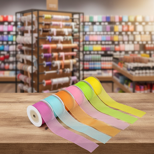 Tissu d'organza élégant de haute qualité, <span class=keywords><strong>ruban</strong></span> transparent léger et doux pour l'emballage de bouquets de fleurs, l'emballage de cadeaux, la fabrication d'artisanat - Product Image 1