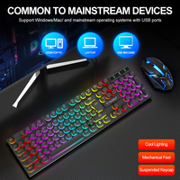 T-WOLF TF270 Paket Keyboard dan Mouse Gaming Berkabel dengan Tombol Bulat Punk 104 Tombol Keyboard LED Backlit dan Mouse 3D untuk Komputer