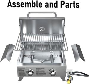 Parrilla de Gas Natural Portátil Moderna de Acero Inoxidable Cromado con 2 Quemadores, de Grado Comercial, para Exteriores, con Carrito - Product Image 3