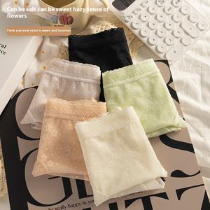 Ropa interior de <span class=keywords><strong>encaje</strong></span> de cintura alta para mujer Sexy Stretch Bragas de cobertura completa Bragas Hipster descaradas sin costuras - Product Image 3