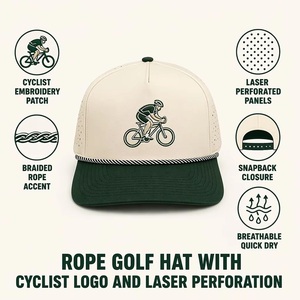 Casquette de <span class=keywords><strong>golf</strong></span> OEM ODM en corde, logo cycliste, visière verte, perforations laser, casquette trucker crème, couleur personnalisée, MOQ, BSCI, Barudan, expédition DDP - Product Image 3