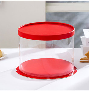 <span class=keywords><strong>7</strong></span> Zoll Rote Runde Hohe Transparente Kuchenbox, Hohe Backwarenboxen für Hochzeit, Geburtstag, Party-Behälter - Product Image 2