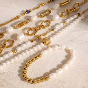Fashion 18K Gold Plated Pearl Chain Stainless Steel Anti Tarnish Fashion Jewelry <b>Bracelets</b> for <b>Women</b> - Product Image 3