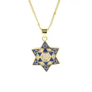 이스라엘 스타 데이비드 O-체인 목걸이 금도금 구리 지르콘 솔로몬 유대인 보석 선물 여성 패션