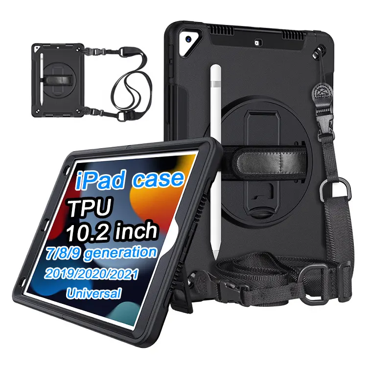 [ 360 Rotating Tablet Case ] TPU rotation Disc Hand shoulder strap kickstand tablet case for ipad 7 8 9 9th gen 10.2 inch case