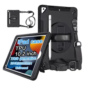 Tablet Shockproof Cases [ 360 Rotating Tablet Case ] TPU Rotation Disc Hand Shoulder Strap Kickstand Tablet Case For Ipad 7 8 9 9th Gen 10.2 Inch Case