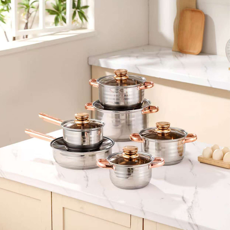 Style B/Gold Rose Color Handle- 12pcs Cookware Set