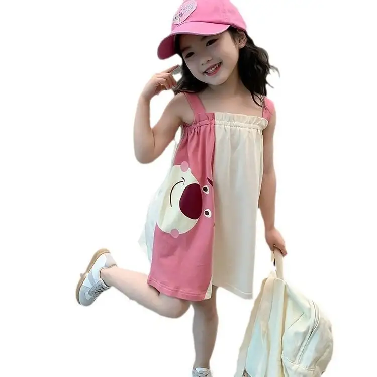 Hàn Quốc 2024 mùa hè giản dị trẻ em ăn mặc dễ thương cô gái 'ưa thích denim ăn mặc với phim hoạt hình bé ưa thích ăn mặc cho trẻ em