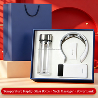Ensemble cadeau promotionnel avec logo personnalisé, gobelet en verre, masseur pour le cou, batterie externe, 3 en 1, cadeau de bien-être pour les clients, souvenir