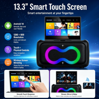 Enceinte de karaoké vidéo WiFi avec double woofer de 6,5 pouces, écran tactile, RGB, Bluetooth, micro sans fil pour téléphone et ordinateur