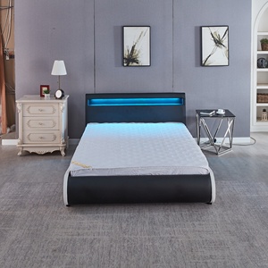 Lit avec tiroirs de rangement de style européen moderne, <span class=keywords><strong>sommier</strong></span> <span class=keywords><strong>à</strong></span> <span class=keywords><strong>lattes</strong></span> en bois, promotion, <span class=keywords><strong>cadre</strong></span> en bois rembourré en cuir - Product Image 1