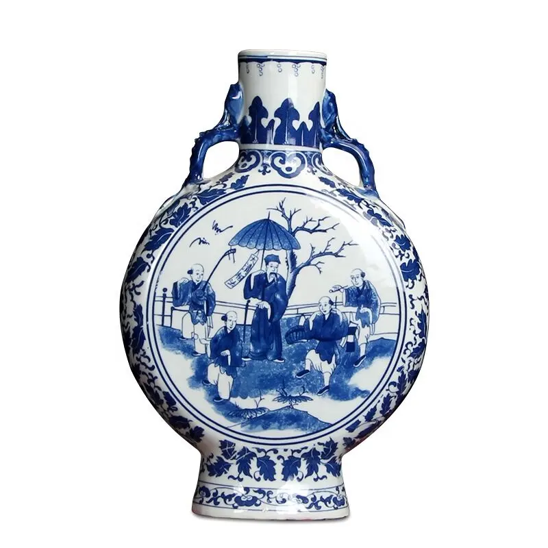 Vaso de decoração para móveis oriental, vaso de porcelana azul e branco com 12 "floral qing dynasty para decoração