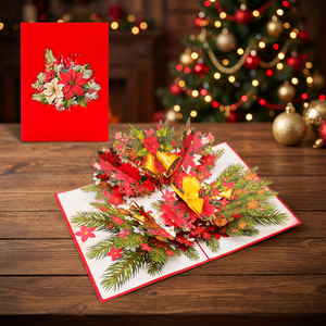 Vente en gros de cartes 3D Pop-up tendance en papier artisanal vietnamien, motif Poinsettia de Noël, impression offset, cadeaux et artisanat Viet-craft - Product Image 5