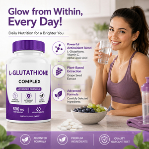Tabletas de L-Glutatión Beauty Support para la Salud del Cabello, Uñas y Piel - Suplemento Dietético Vegano para Blanquear la Piel, 60 Tabletas/Botella - Product Image 2