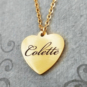 Collier personnalisé avec citation, <span class=keywords><strong>proverbe</strong></span>, logo gravé, cœur, délicat, pour femmes, pendentif cœur en or 18 carats, 2023 - Product Image 3