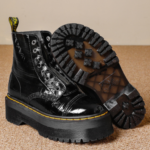 Botas de Plataforma a Media Pantorrilla de Moda, de Cuero Genuino de Vaca, Zapatos Robustos, Botines Estilo Universitario, Botas <span class=keywords><strong>Martin</strong></span> Personalizadas - Product Image 1
