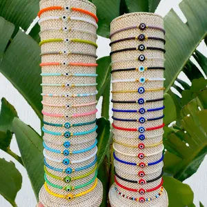 Wholesale seed beads handmade artwork jewelry evil eye crystal beaded tennis bracelets for women