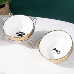 <b>Ceramic</b> Pet <b>Bowls</b> Elevated Non Slip Durable For Cat <b>Dog</b> Feeding <b>Bowl</b> With Paw Design - Product Image 4