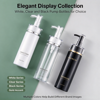 Flacon distributeur de lotion rond de luxe en PET, blanc, noir, transparent, en plastique, avec pompe transparente pour gel douche et sérum