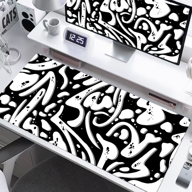 Black White Abstract Graffiti Desk Mat Non-Slip Rubber Base Keyboard and Mouse, Waterproof Desk Blotter Office