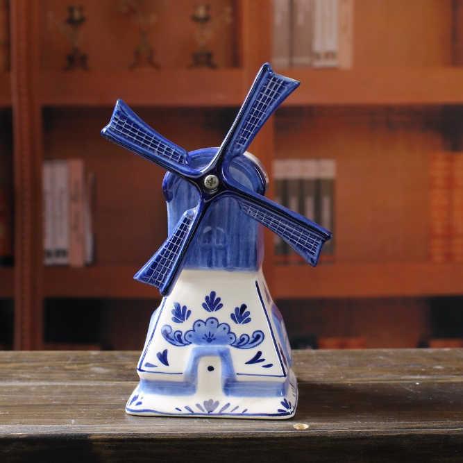 DELFT Porcelain Windmill Ornament Blue White Dutch Holland Decor HANDPAINTED