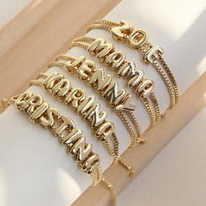 Alfabetos de moda 18K chapado en oro letra inicial pulsera DIY 26 letras en inglés <span class=keywords><strong>accesorios</strong></span> para pulsera de nombre personalizado - Product Image 1