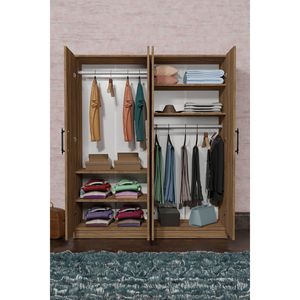 AekaOnline <span class=keywords><strong>ARENA</strong></span> Armario de Madera de 4 Puertas, Pino Atlántico, Mueble de Almacenamiento para Dormitorio, 6 Estantes, <span class=keywords><strong>2</strong></span> Perchas, Organizador de Ropa - Product Image 3